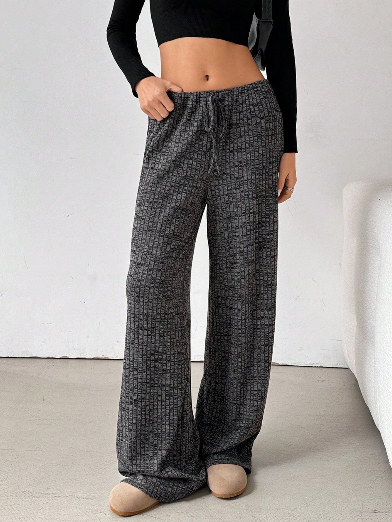Women Striped Long Elastic Waist Pants Casual Spring/Fall Trousers