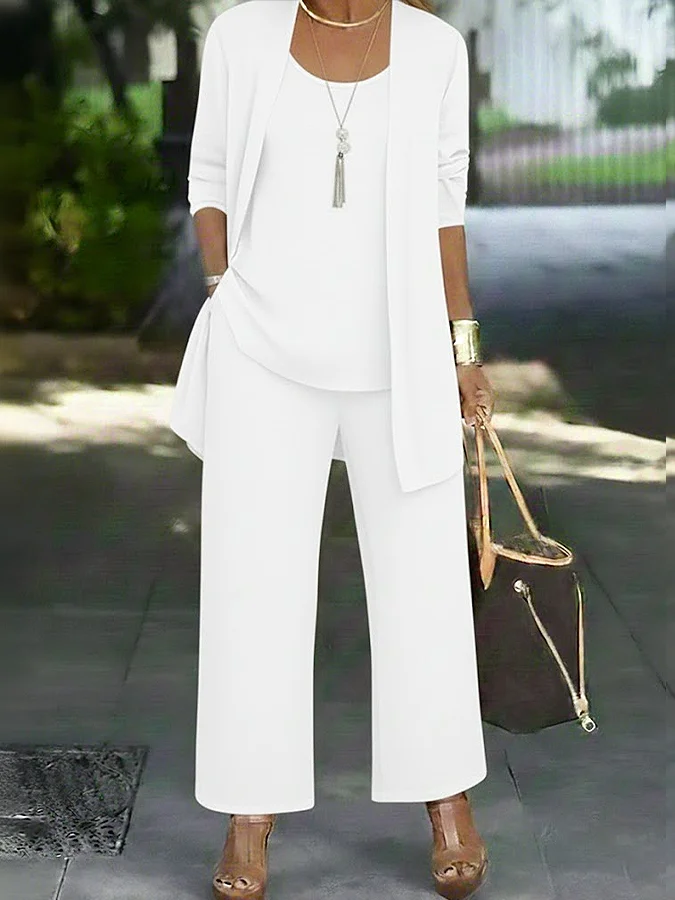 Women Plain Two-Piece Set Daily Long Sleeve Casual Spring/Fall Multi-Piece Set Matching Set