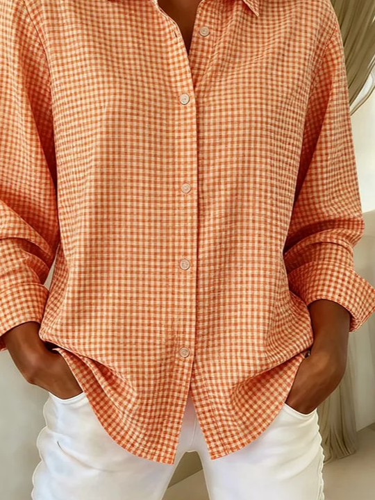 Shirt Collar Regular Sleeve Long Sleeve Plaid Buckle Regular Loose Button Up Shirt Shirt For Women