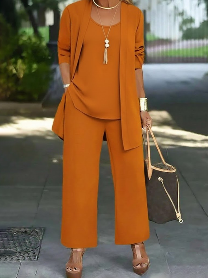 Women Plain Two-Piece Set Daily Long Sleeve Casual Spring/Fall Multi-Piece Set Matching Set