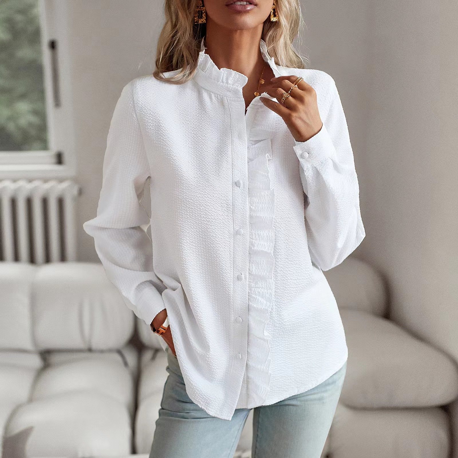 Long Sleeve Striped Regular Loose Shirt For Women