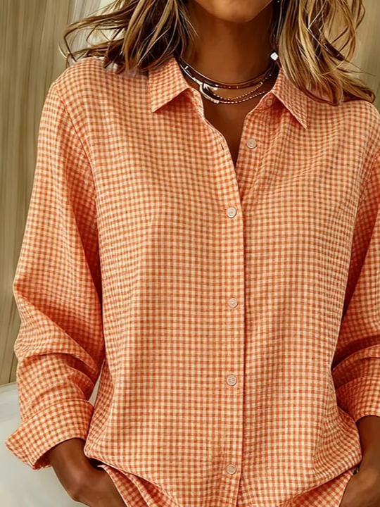 Shirt Collar Regular Sleeve Long Sleeve Plaid Buckle Regular Loose Button Up Shirt Shirt For Women