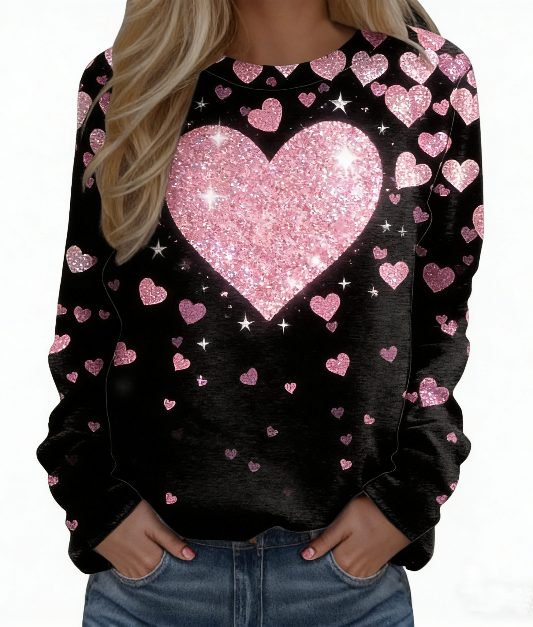 Casual Heart/Cordate Crew Neck Long Sleeve T-shirt