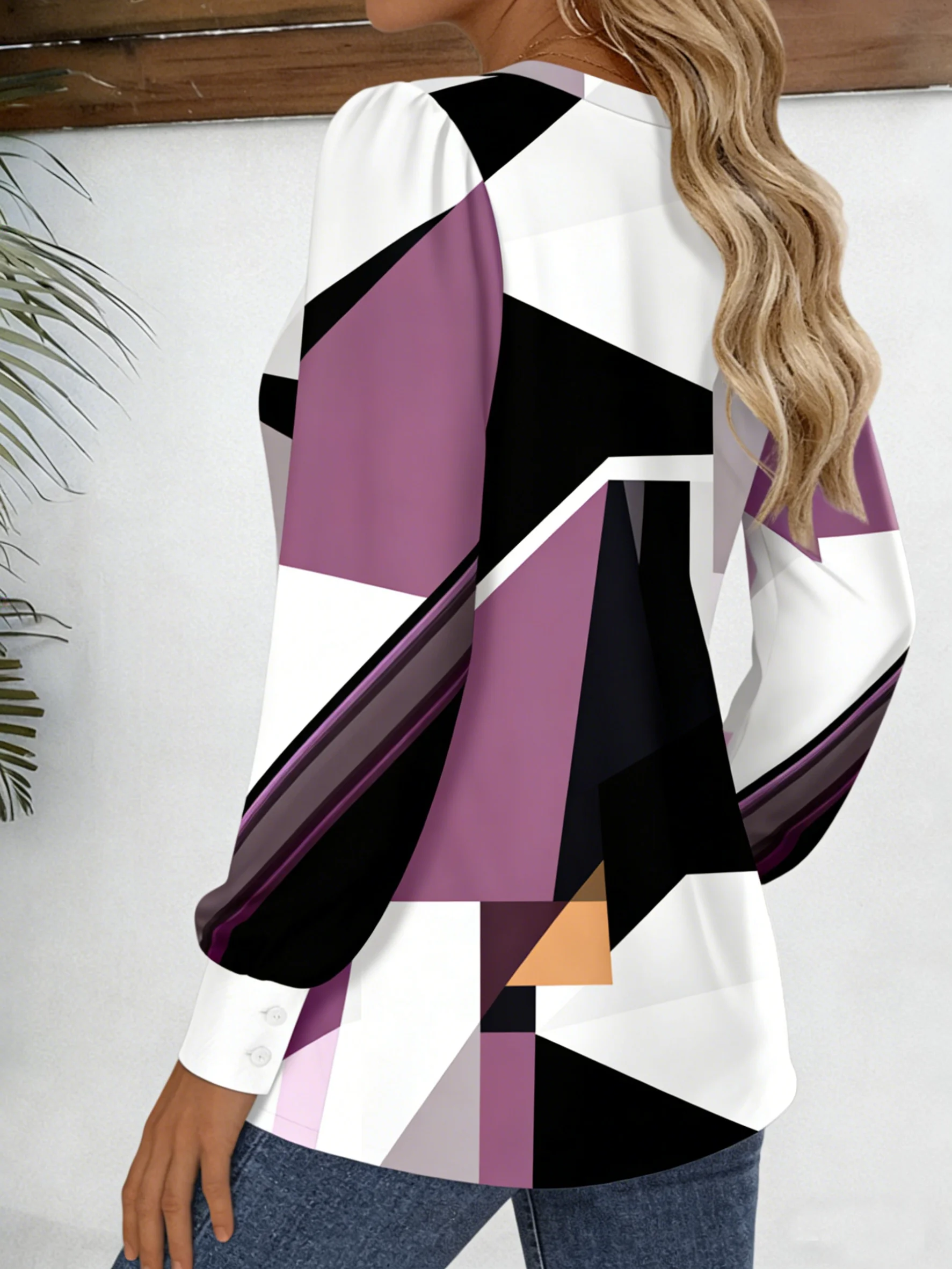 Casual Abstract Stripes Crew Neck Long Sleeve T-shirt