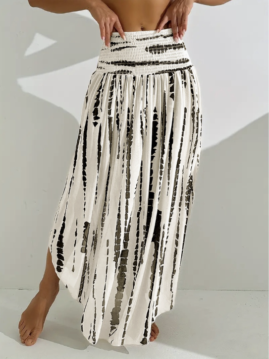 Casual Abstract Stripes A-Line High Waist Maxi Skirt