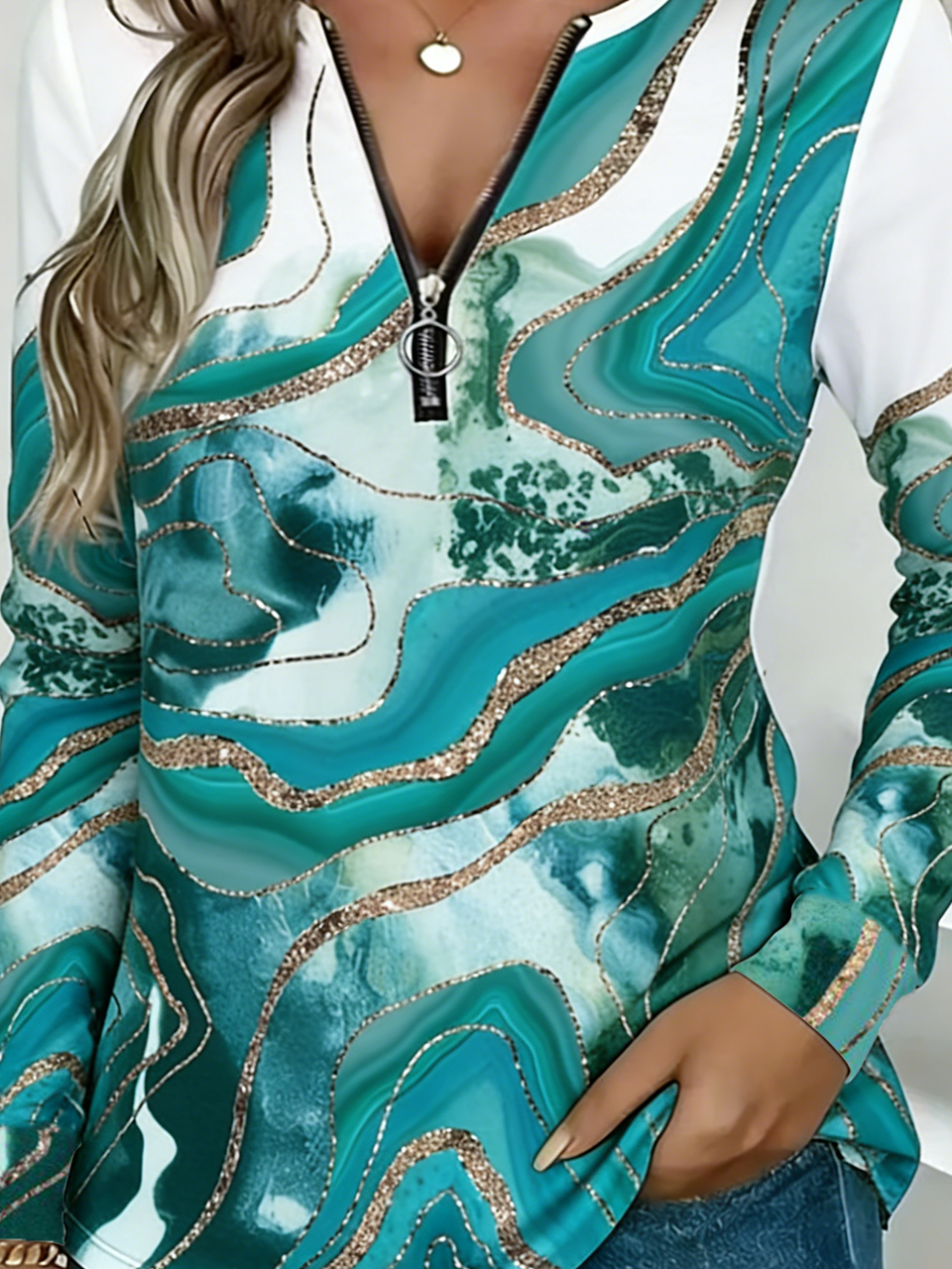 Vintage Chevron V Neck Long Sleeve T-shirt