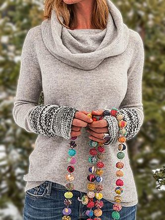 Women Tribal Vintage Cowl Neck Long Sleeve pullover