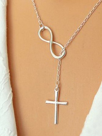 Crucifix Bowknot Necklace Silver Style Jewelry