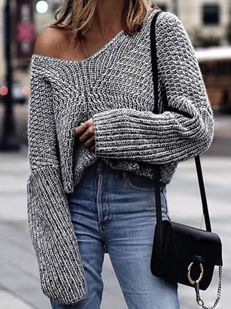 Acrylic Loose Elegant V Neck Sweaters