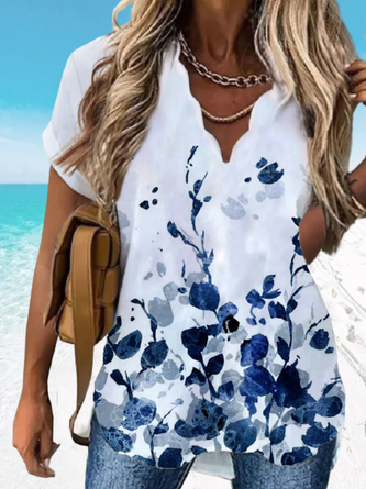 Loosen Casual Floral Short Sleeve Blouse