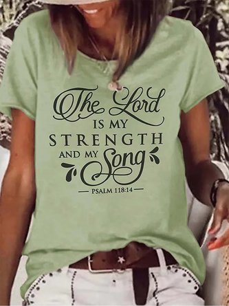 Women's Daily Weekend THE LORD IS MY STRENGTH Letter Printed Loosen Casual Crew Neck T-Shirt 2022