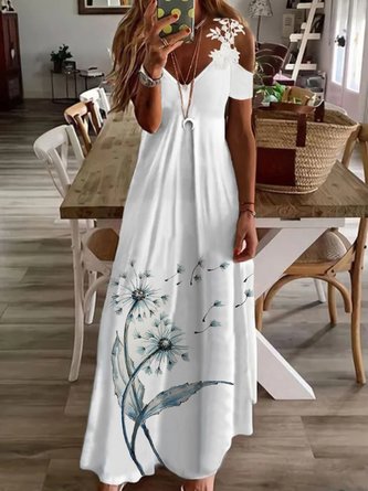 Casual Dandelion Short Sleeve V Neck Printed Dress