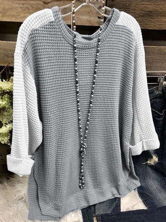 Blue Long Sleeve Cotton-Blend Round Neck Tunic Sweater Knit Jumper