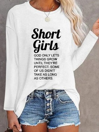 Casual Text Letters Loose Crew Neck Long Sleeve T-Shirt TUNIC