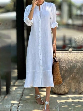 Casual Plain Cotton Dress