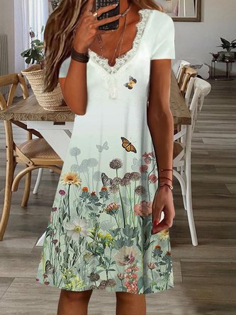 Floral Printing Casual Jersey Dress