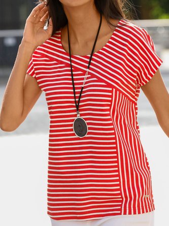 Casual Striped Crew Neck Jersey T-Shirt
