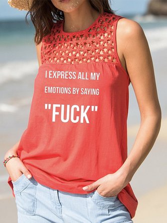 Jersey Text Letters Casual Loose Tank Top