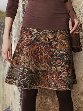 Boho Floral H-Line Natural Short Skirt