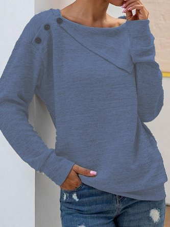 Gray Buttoned Solid Long Sleeve Cotton-Blend Topsknitwear & Sweaters