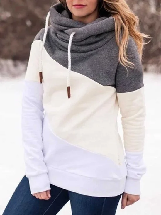 Solid Long Sleeve Paneled Hoodie Sweatshirt