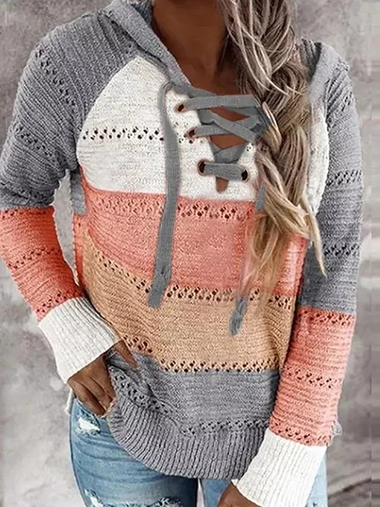 Color-Block Shift Long Sleeve Casual Tunic Sweater Knit Jumper