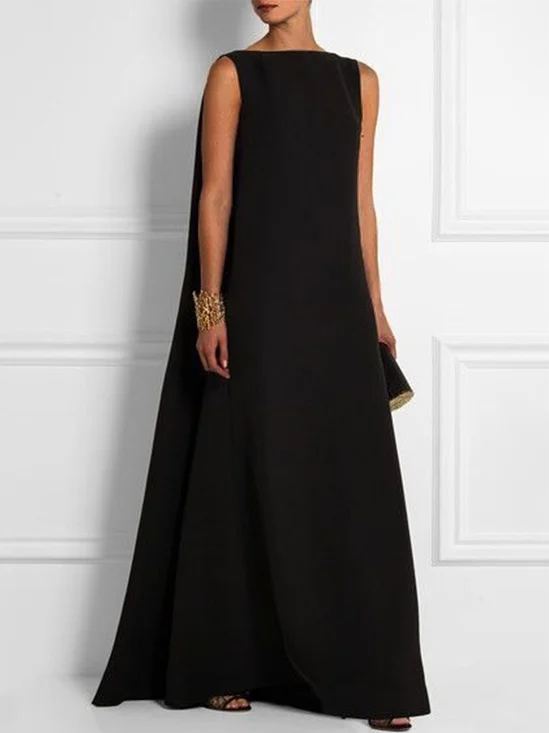 wedding guest dress Vintage Plain Sleeveless Crew Neck Casual Dress