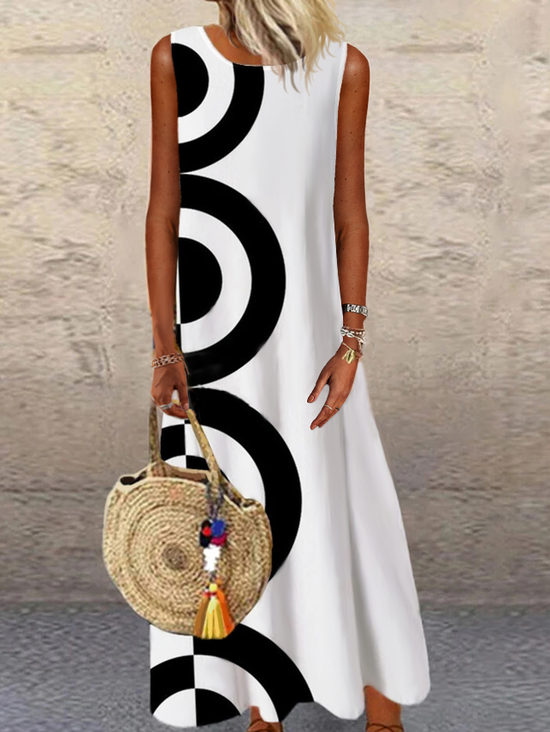 Loose Casual Color Block Crew Neck Maxi Dress