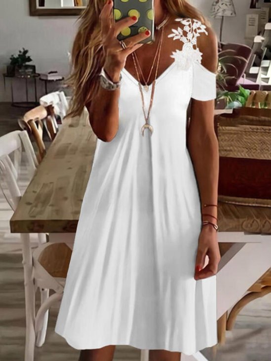 Women's Mini Dress Casual Short Sleeve off shoulder V Neck Short Dress