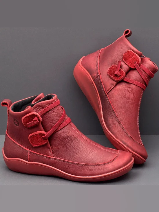 Women Casual Soft Braided Strap Lether PU Flat Heel Snow Boots