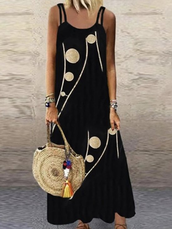 Women's Casual Spaghetti Polka Dots Sleeveless A-line Dress