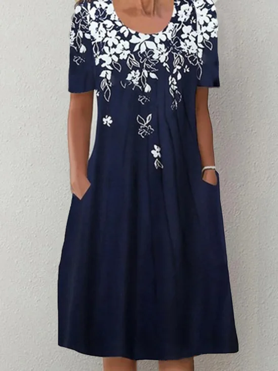 Women's Weekend Daily Floral Casual Short Sleeve Pockets A-Line Midi Dress