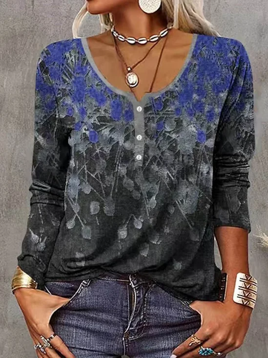 V Neck Casual Buckle Loose Blouse