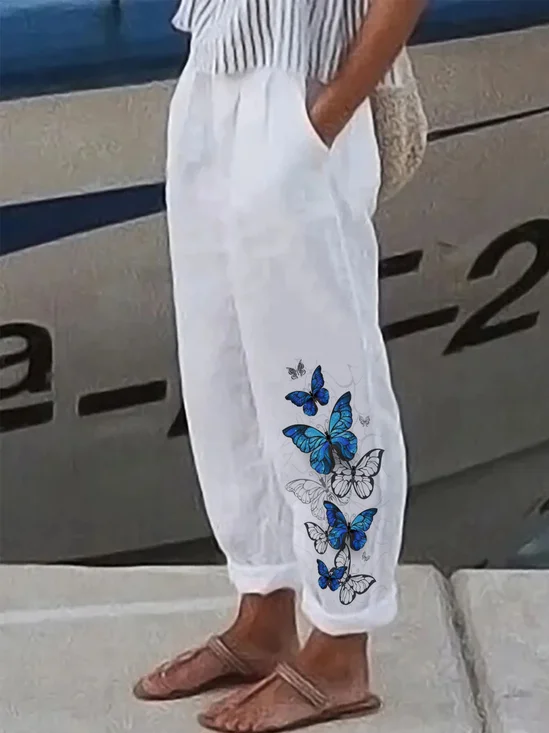 Women's Casual Butterfly Printed Long Loose H-Line Pants