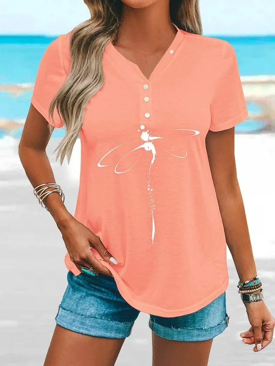 Loose Jersey V Neck Casual Blouse