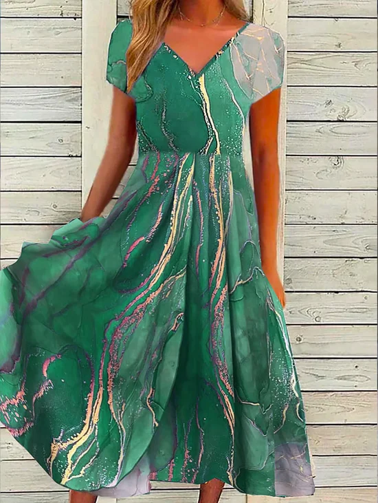 Abstract Printed Casual A-Line Dress