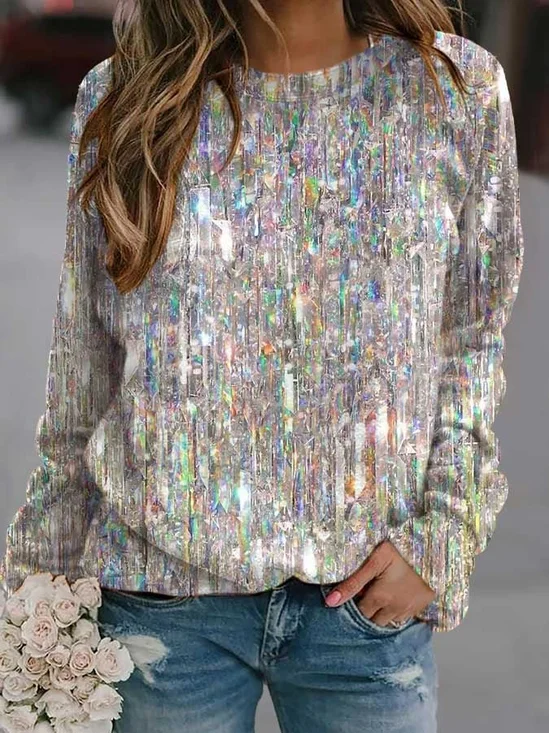 Casual Crew Neck Plain Sweatshirt