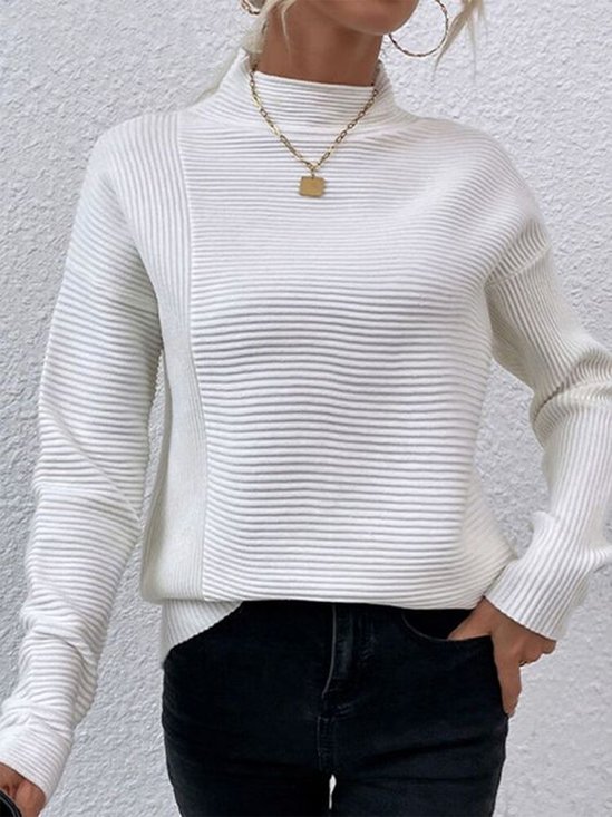 Casual Turtleneck Plain Sweatshirt