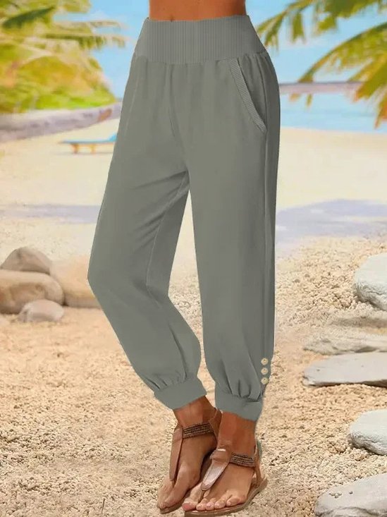 Casual Plain High Waist Ankle Pants Harem Pants