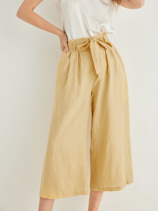 Linen Plain Capris Fashion Pants