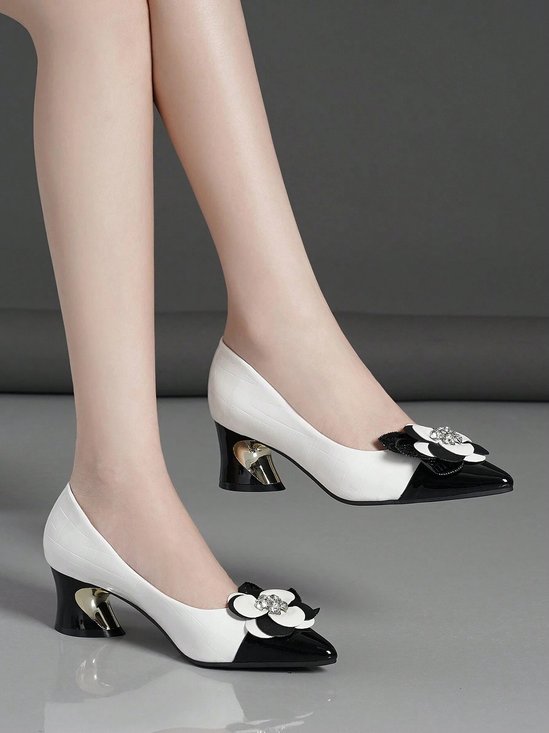Elegant Color Block Non-Slip Slip On Block Heel Shallow Shoes Applique