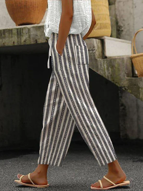 Casual Striped Long Pocket Stitching Pant