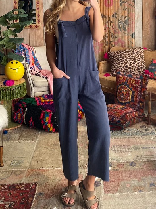 Women Sleeveless Loose Ankle Pants Daily Casual Plain Natural Jumpsuit