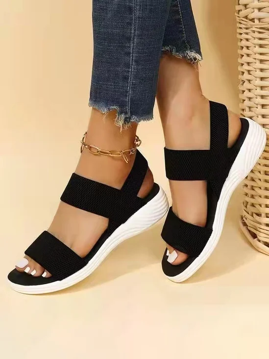 Casual Plain Slip On Low Heel Slide Sandals
