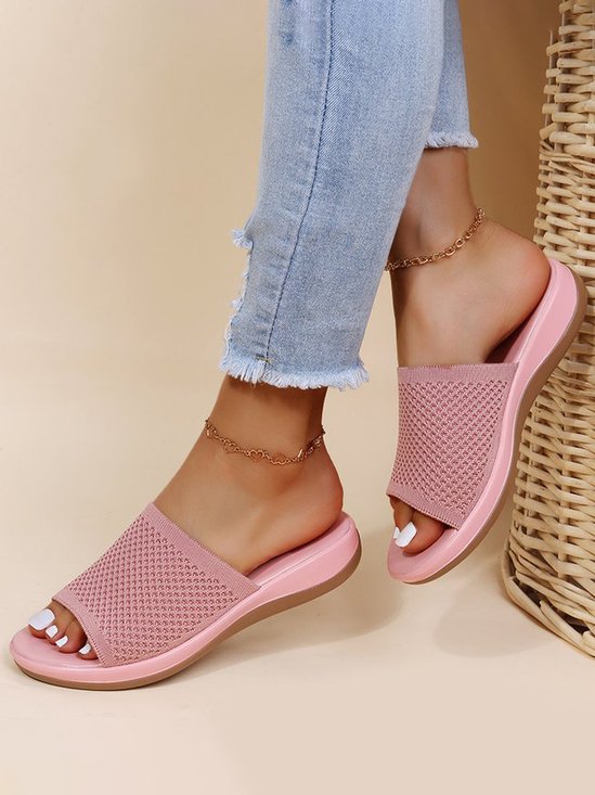 Casual Plain Slip On Block Heel Slide Sandals