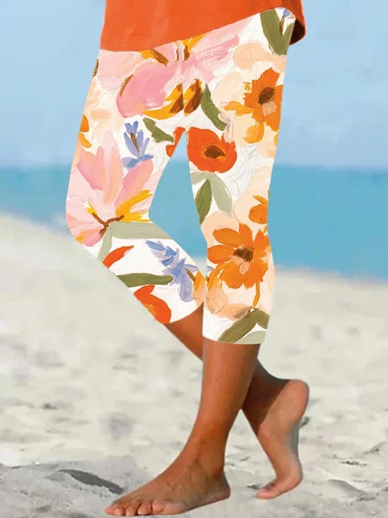 Casual Floral Capris Leggings