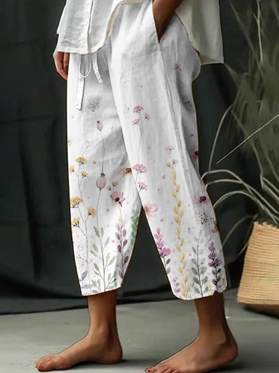 Casual Floral Pattern Ankle Pants Pant