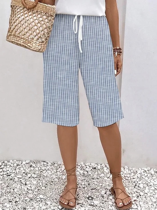 Women Casual Plain Fifth Pants Pants