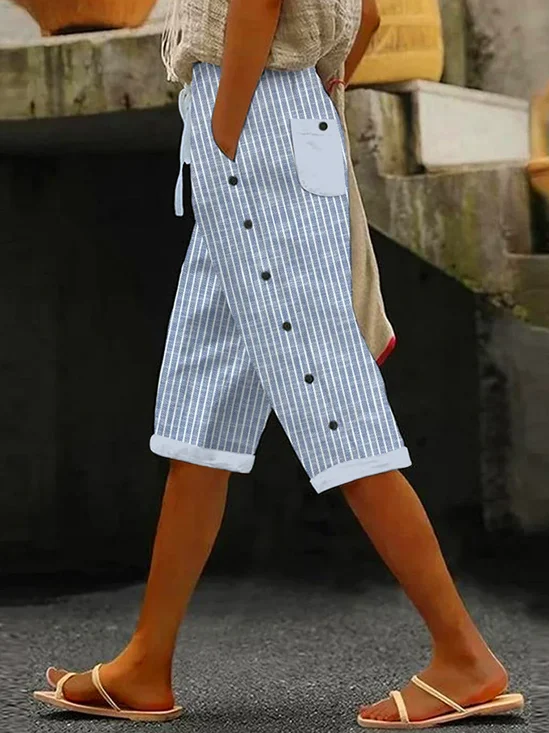 Casual Striped Fifth Pants Pant