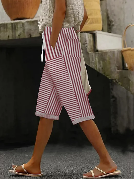 Casual Striped Fifth Pants Pant